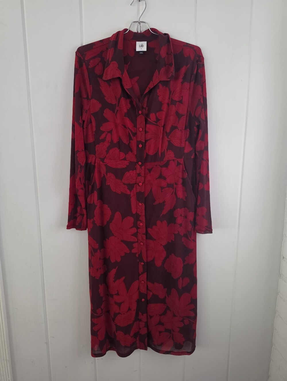 CAbi Fall Red Floral Shirt Dress